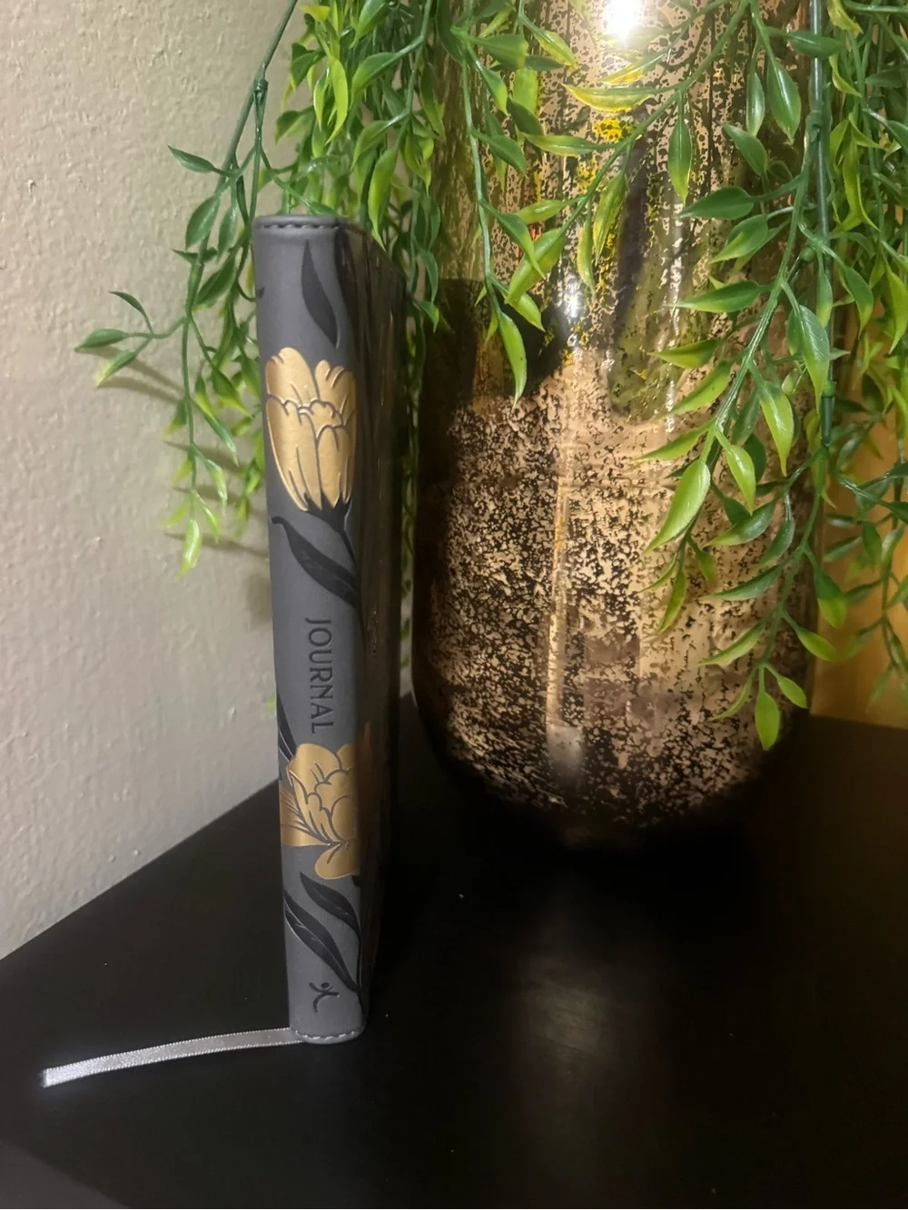 Inspirational embossed Journal - Gray with Gold Floral Design